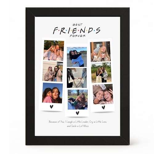 Image of Framekaari Friends Customised Photo Frame | Personalised Birthday Gift | Polaroid Style 9-Photo Collage & Custom Text | Tabletop & Wall Mount | Room & Home Decor | 16x21 cm (Design-05)