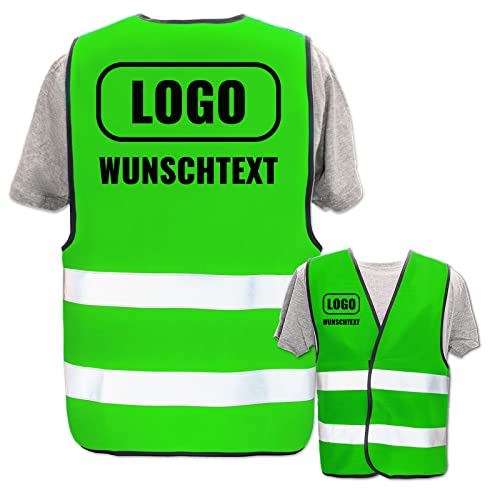 PixiPrints.com Hochwertige Warnweste mit Leuchtstreifen * Farbe: Neon Grün (XL/XXL) * Druck: Rücken + rechte Brust * bedruckt mit Name Text Bild Logo Firma * personalisiertes Design selbst gestalten