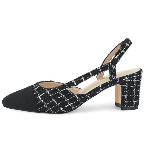 Image of MICIFA Slingback Heels for Women,Round Toe Chunky Heeled Pumps Ankle Strap Fashion Splicing Dress Shoes