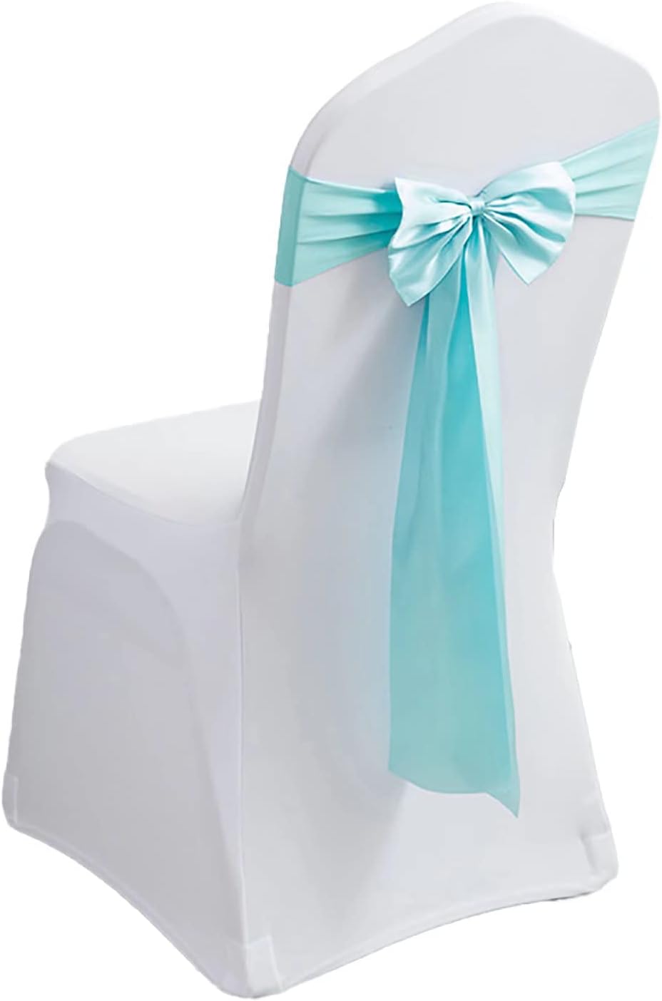 Pack of 100 Spandex Chair Bands Satin Sashes Ribbons Bows Stretch for Wedding Party Events Banquet Hotel Home Kitchen Cover Decoration (100 PCS Light Blue)