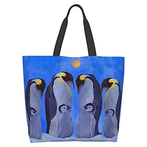 Famame Emperor Penguins Canvas Tote Bag Large Women Casual Shoulder Bag Handbag Reusable Multipurpose Shopping Grocery Bag For Outdoor Cover