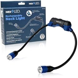 NextLED NT-6763 Rechargeable Neck Light, 500 Lumens Mechanic Neck Light with Adjustable Spot/Flood Beams, Flexible Arms, Magnetic Mounts, Replaceable Battery, Wearable Flashlight for Work & Repair