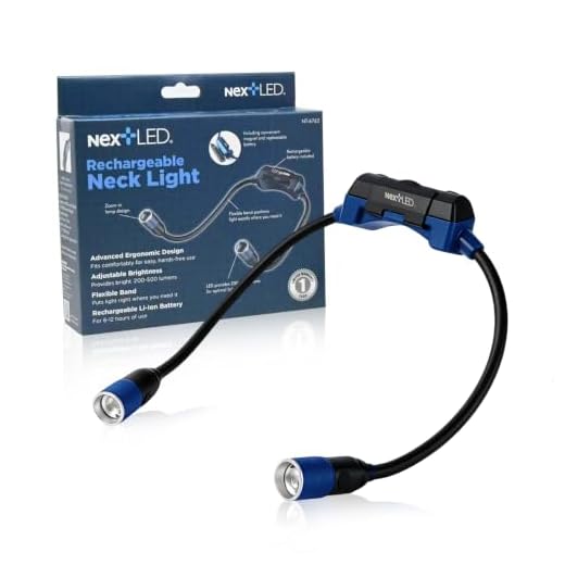 NextLED NT-6633 Rechargeable Around The Neck Light with Magnetic Mounting Base. Mechanic Work Light, Hands-Free Flashlight, Flexible Gooseneck Design, IP-X4 Water Resistant, Memory Setting