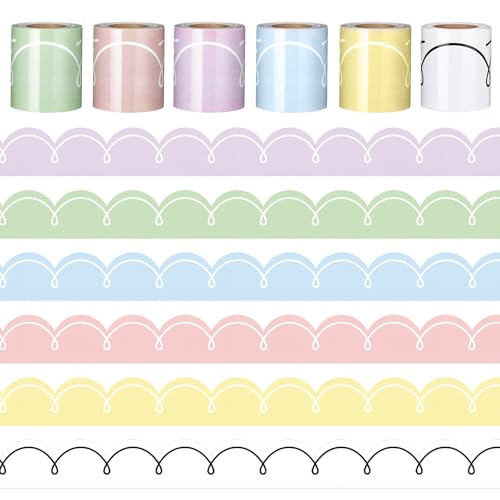 Image of Fuutreo 6 Roll 197 ft Pastel Squiggles Bulletin Board Borders Squiggles Classroom Decoration Scalloped Border Trim Decor for Back to School Chalkboard Office Wall