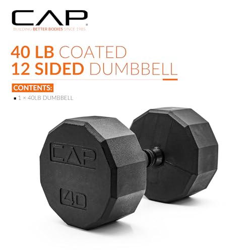 Image of CAP Rubber Coated Dumbbell Weights, Free Weights for Home Gym Strength Training, Anti-Roll Hex Dumbbells with Black, Chrome & Comfort Grip Handles, Singles