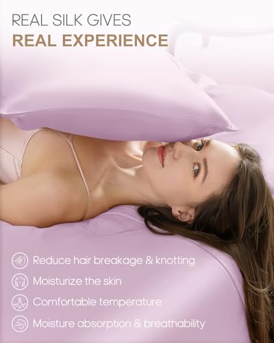 Image of THXSILK Set of 2 100% Mulberry Silk Pillowcase for Hair and Skin Health, 22 Momme Soft and Smooth Pillowcases with Hidden Zipper, Both Sides Premium Grade 6A+ Silk, Standard 20 inchx26 inch, Light Purple