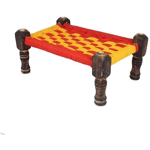 Decorative Wooden Charpai Stool, Small Square