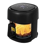 3,3L Heißluftfritteuse mit Sichtfenster & Full Touch Screen, 8 Programme Kompakter Airfryer 360° Heißluftzirkulation Mini Luftfritteuse für Fettfreies Garen, Schwarz