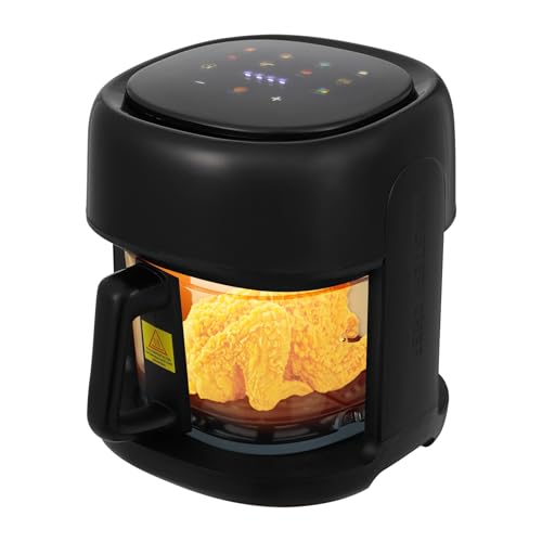 Airfryer Mini friteuse à air chaud, 3 l, sans huile, boîtier en acier inoxydable noir, chauffage rapide 1350 W, 80-190 °C, minuterie de 1 à 120 minutes, fenêtre de visualisation en verre, arrêt