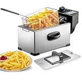 Deep Fat Fryer 3L Capacity 2000W – Stainless Steel Chip Pans with Basket and Lid, Adjustable Temperature Control, Non-slip, Easy Clean, Non-stick Removable Oil Container (3L)