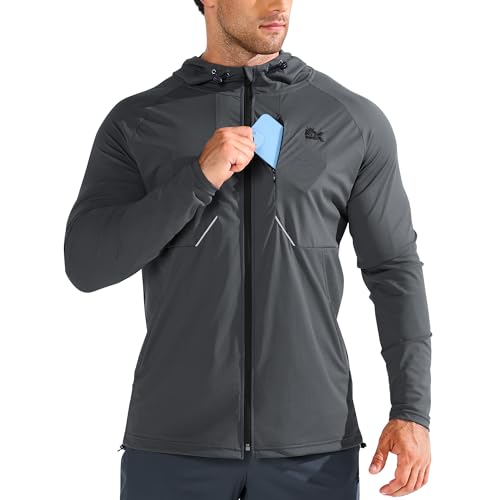 BROKIG Mens Aerolight Running Jacket Gym Windproof Hoodies S Dark Grey