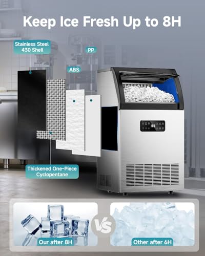 Image of EUHOMY Commercial Ice Maker,120lbs /24H,Stainless Steel Under Counter Ice Machine with Water Filter,33lbs Storage Bin, 45 Cubes in 8-12 Mins, Freestanding Ice Cube Maker for Home /Bar /Cafe /Restaurant