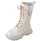 Bottes Et Bottines Enfant Fille,Blanche Cuir Confort Chic Montantes Cowboy Botte Equitation À Lacets Confortable Chaussures Antidérapant Fermetures Éclair Latérales Idéales pour les Looks à Thème