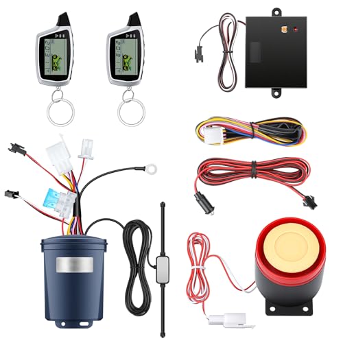 LNKERCO Motorcycle Alarm with 2-Way LCD Remote & Engine Cut Off - 12V DC Anti-Theft Security System, 115dB Siren, Waterproof Sensor, Remote Start for Motorcycle, Scooter, ATV