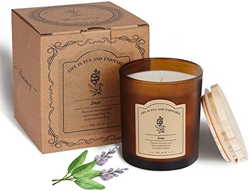 Sage & Freesia Scented Candles for Banishing Negative Energy, All Natural Soy Candles with Essential Oils, Beeswax Candles for Meditation, Yoga, Chakra Healing Candles, 9.2 Oz Clean Burning