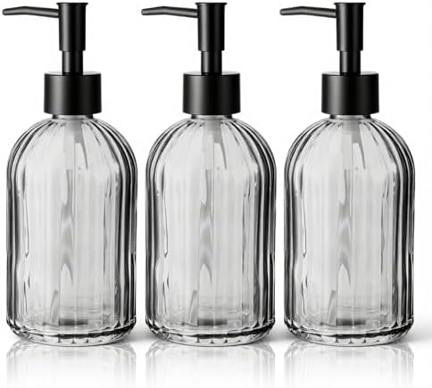 Amazon.com: SHENLIU 3 Pack 14oz Glass Soap Dispenser with Black Pump ...