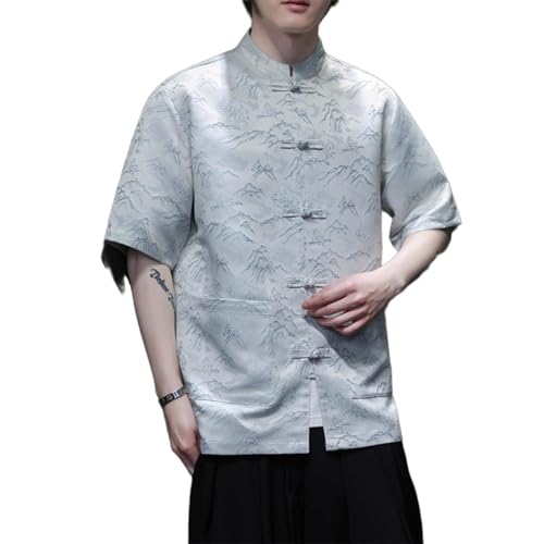 Chemise chinoise à boutons disques pour homme de grande taille à manches courtes