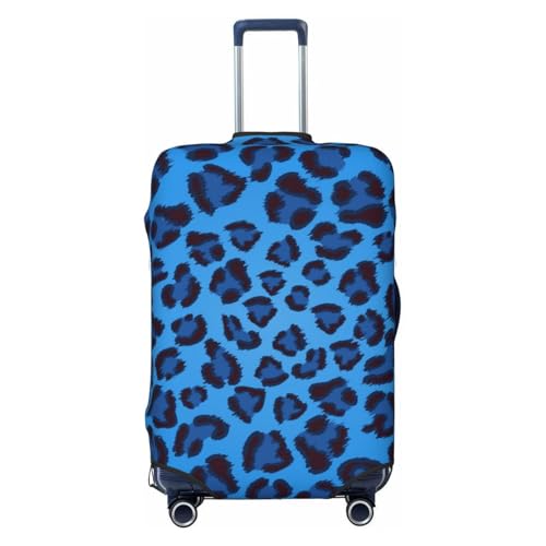 Elastic Travel Luggage Cover Printed Blue Leopard Print Double-Sided Suitcase Protector Bag,Dust-Proof Cratch-Resistant Washable Baggage Covers For Kid Adult,Large
