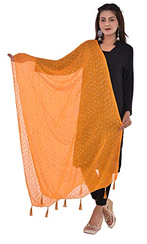Image of YOUTHQUAKE Soft Chiffon Dupatta with Golden Foil Print & Tassels for Women & Girls