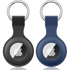 【2 STÜCK】 Wanme Hülle für Apple AirTag Anhänger mit Schlüsselanhänger, AirTags Silikon Tragbar Keyring Abdeckung, Schutzhülle für Apple AirTag Case Tracker (Schwarz+Marineblau)