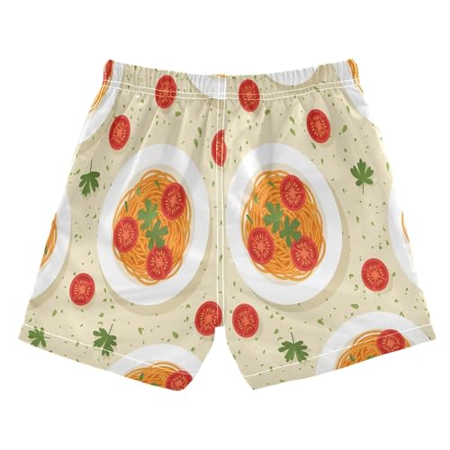 Boys Swim Trunk Quick Dry Spaghetti Tomato Plates Pattern Board Shorts Swimwear 6-14T2