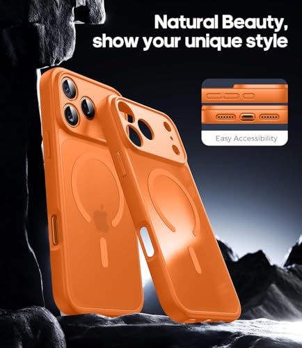 Image of Elzzi Magnetic for iPhone 17 Pro Max Case (Compatible with MagSafe)(with Camera Lens Protection) Slim Translucent Matte Shockproof with Anti-Fingerprint Phone Case, Cosmic Orange