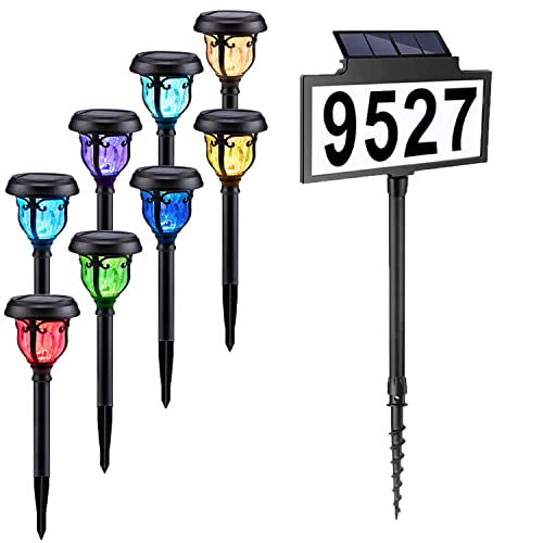 Leidrail 8 Rgb Color Changing Solar Pathway Lights & Solar Address Sign, Solar Powered Outdoor Lights Waterproof, Landscape Lighting For Walkway Yard Lawn #TOP16