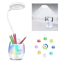 Schreibtischlampe für Kinder, Shuniu 20 LED Dimmbare Tischlampe mit 3 Helligkeitsstufen, RGB 256 Farblicht Bettlampe & Leselampe, Schreibtischleuchte mit Handyhalter Nachtlicht für Arbeiten Studieren