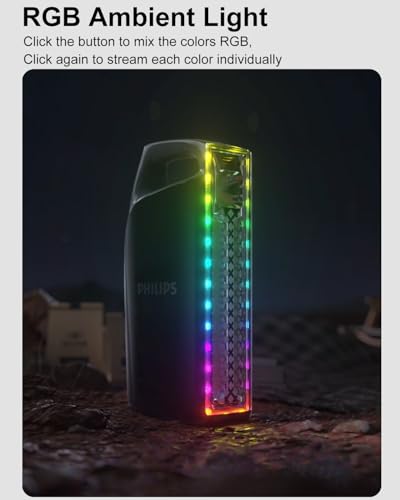 Image of PHILIPS Portable Emergency Lantern,10W Torch Light Rechargeable,3-in-1 Mode( Flashlight /Camping Light /RGB Ambient Light),1000LM,4000MAh Battery Torch Lantern For Home,Camping,Hiking,Emergency,Black