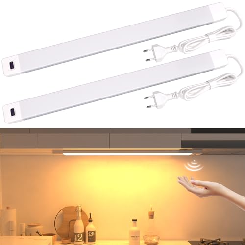 Hensam Unterbauleuchte Led Dimmbar, 2Stück 42cm Lichtleiste küche mit Berührungsloser Sensor, Küchenlicht Unterbau Beleuchtung für Schrank,Regale,Werkbank, 3000K Hensam Unterbauleuchte Led Dimmbar, 2Stück 42cm Lichtleiste küche mit Berührungsloser Sensor, Küchenlicht Unterbau Beleuchtung für Schrank,Regale,Werkbank, 3000K
