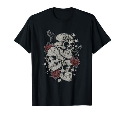 Roses and Skulls Elder Emo Grunge Punk Graphic Goth Gothic T-Shirt