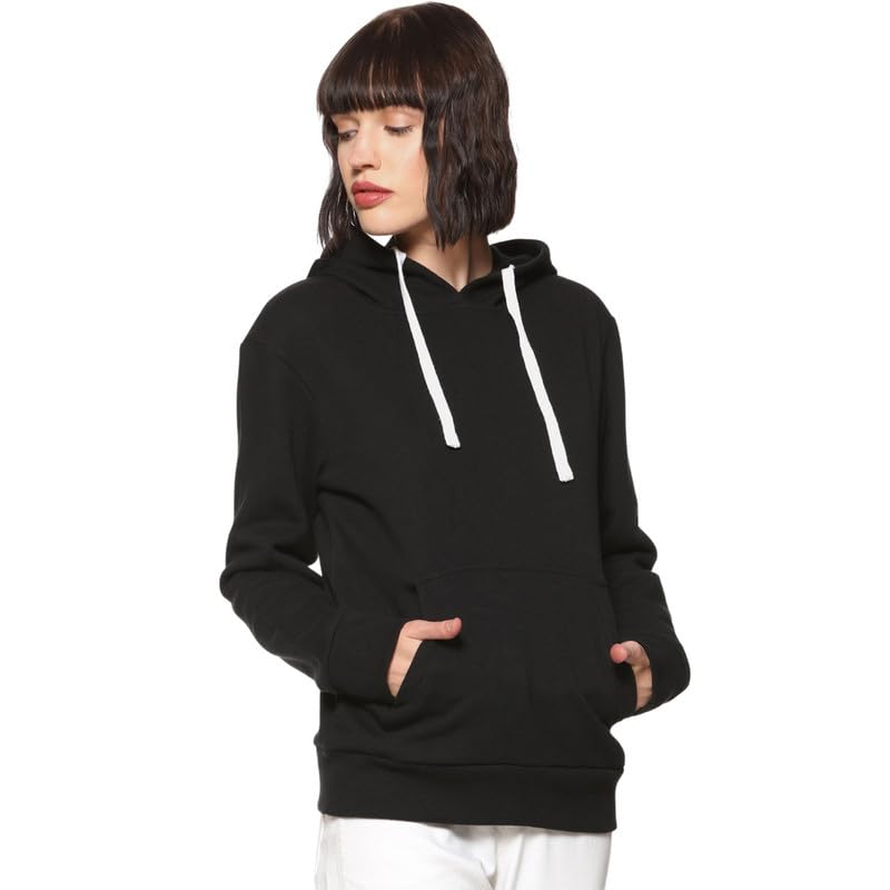 pinacolada Women's Hoodie for Casual Wear | Hooded Neck | Long Sleeve | Drawstring Closure | Cotton Sweatshirt Crafted with Comfort Fit for Everyday Wear | Black-picture-19