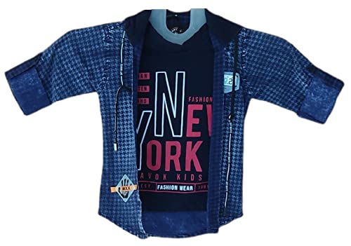 Havok Kids Boys Full Sleeves Faded Denim Jacket with Hood and Inner T-Shirt Attached