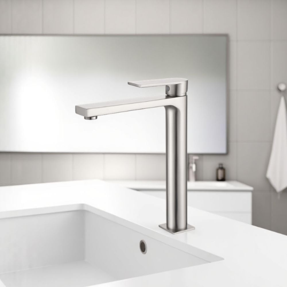 Alpha Single Lever Basin Mixer Tap Easy Installation High Quality Finish Elegant Design Water Saving and Durable Satin Nickel - Image 2