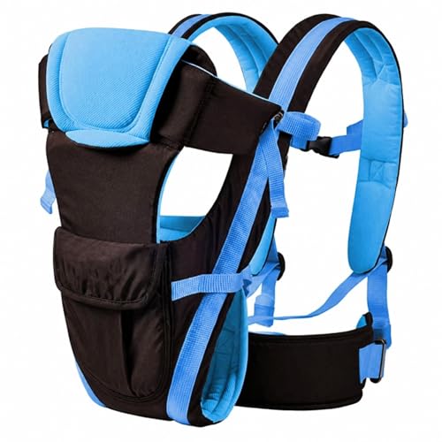 Image of LittleBoo New Born Baby Carrier Bag 4-in-1 Adjustable Baby Sitting Carrier Bag - Front & Back Carry with Head Support, Safety Belt & Buckle Straps for 0-24 Months (Black-Blue)