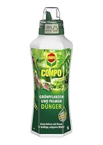 COMPO Grünpflanzen- und Palmendünger für alle Zimmer-, Balkon- und Terrassenpflanzen, Spezial-Flüssigdünger mit extra Kalium und Eisen, 1 Liter