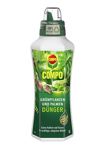 COMPO Grünpflanzendünger und Palmendünger – Spezial-Flüssigdünger für alle Zimmer-, Balkon- und Terrassenpflanzen – 1 Liter