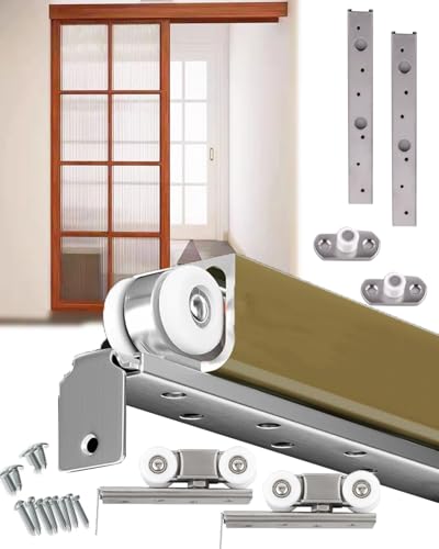 Minglez Kit Puerta Corredera Riel Resistente para Puerta Corrediza de Bolsillo con Herrajes para Rieles, Riel de Caja de Aleación de Aluminio para Puertas Ocultas/Puertas(104 cm/40.9 Inch)