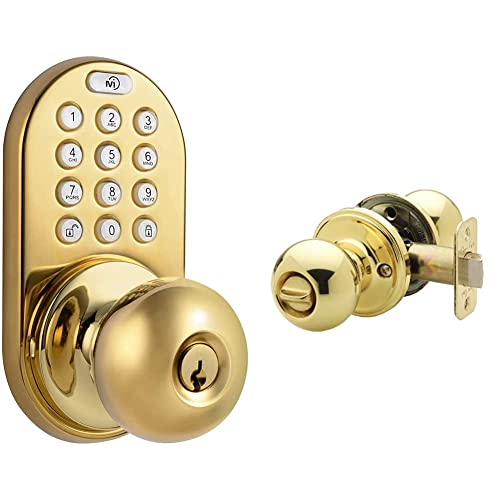 Milocks Tkk-02P Digital Door Knob Lock With Electronic Keypad For Interior Doors, Polished Brass & Copper Creek Bk2030Pb Ball Door Knob, Privacy Function, 1 Pack, Polished Brass #TOP29