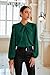 Women 2024 Fall Fashion Blouses Tops Casual Long Lantern Sleeve Satin Slim Fit Shirts Dark Green S