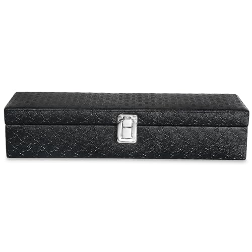 Image of LEDO Luxury Watch Storage Box, 6-Slot Watch Display Case Organizer with Metal Clasp, Black PU Leather, Black Interior