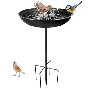 Vogelbad voor tuin, vogeltafels voor in de tuin, vrijstaand, heavy duty, afneembaar vogelvoederstation met stevige metalen staak, metalen vogelvoeders ophangstation, 4 stekelige poten