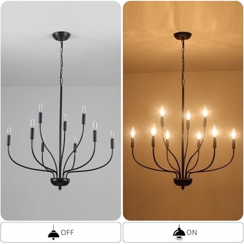 Black Chandeliers for Dining Room Light Fixture, 9-Light Farmhouse Candle Chandelier Foyer Lighting Fixtures, Industrial French Country Chandelier for Entryway Living Room Bedroom Hanging Light by LXWNYY - Image 4