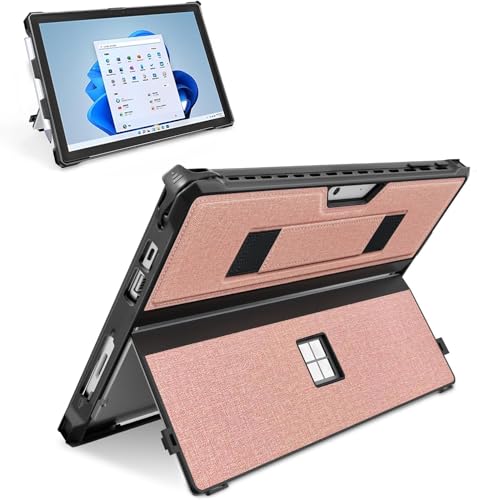 SSS·GRGB Case for 12.3' Microsoft Surface Pro 7+/7/6/5/4/Pro LTE Protective Rugged Cover Case, with Stylus Pen Holder and Hand Strap, Compatible with Type Cover Keyboard, Coupled Pink