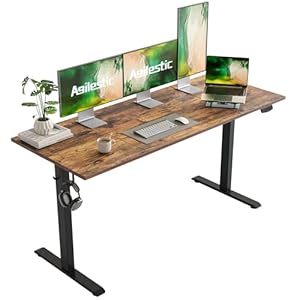 Electric Standing Desk, Large 63 x 24 Inches Height Adjustable Desk, Sit Stand up Desk for Work Office Home, Splice Board, Rustic Brown