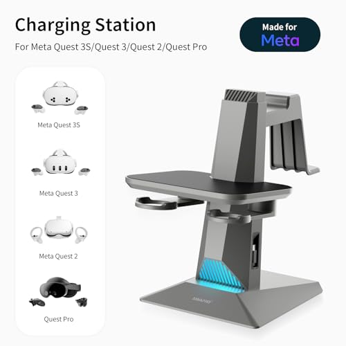 Image of ANNAPRO CD1 Charging Dock for Meta Quest 3S /3, Steam VR /Quest 2, Retractable Charging Cable to Charge VR Headset, RGB Charging Station Accessories Compatible with Elite Strap and Controllers