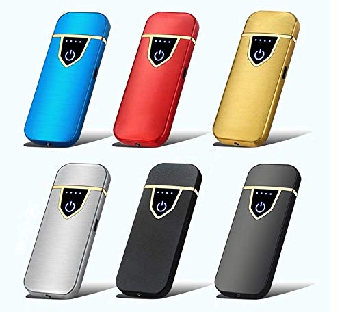 Electric USB Lighter Windproof Rechargeable Slim Coil Lighter with Smart Fingerprint Sensor Double