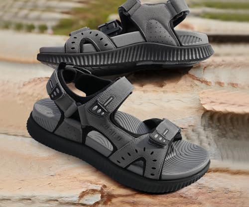 Image of KuaiLu Mens Hiking Sandals With Arch Support Sport Recovery Athletic Walking Sandals For Man Outdoor Summer Casual Thick Cushion Beach Water Fisherman Sandal Size 7-15