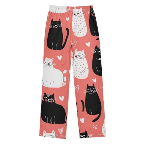 Cat Red Love Boys Long Pants Soft Trousers Elastic Waist Kids Lounge Bottoms with Pockets S-XL