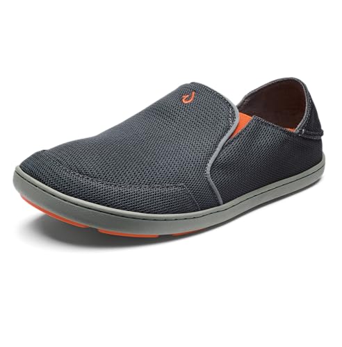 OLUKAI Nohea Mesh Men's Slip On Sneakers, Lightweight & Breathable Shoes for Everyday Wear, All-Weather & Enhanced Traction, Dk Shadow/Dk Shadow, 10.5